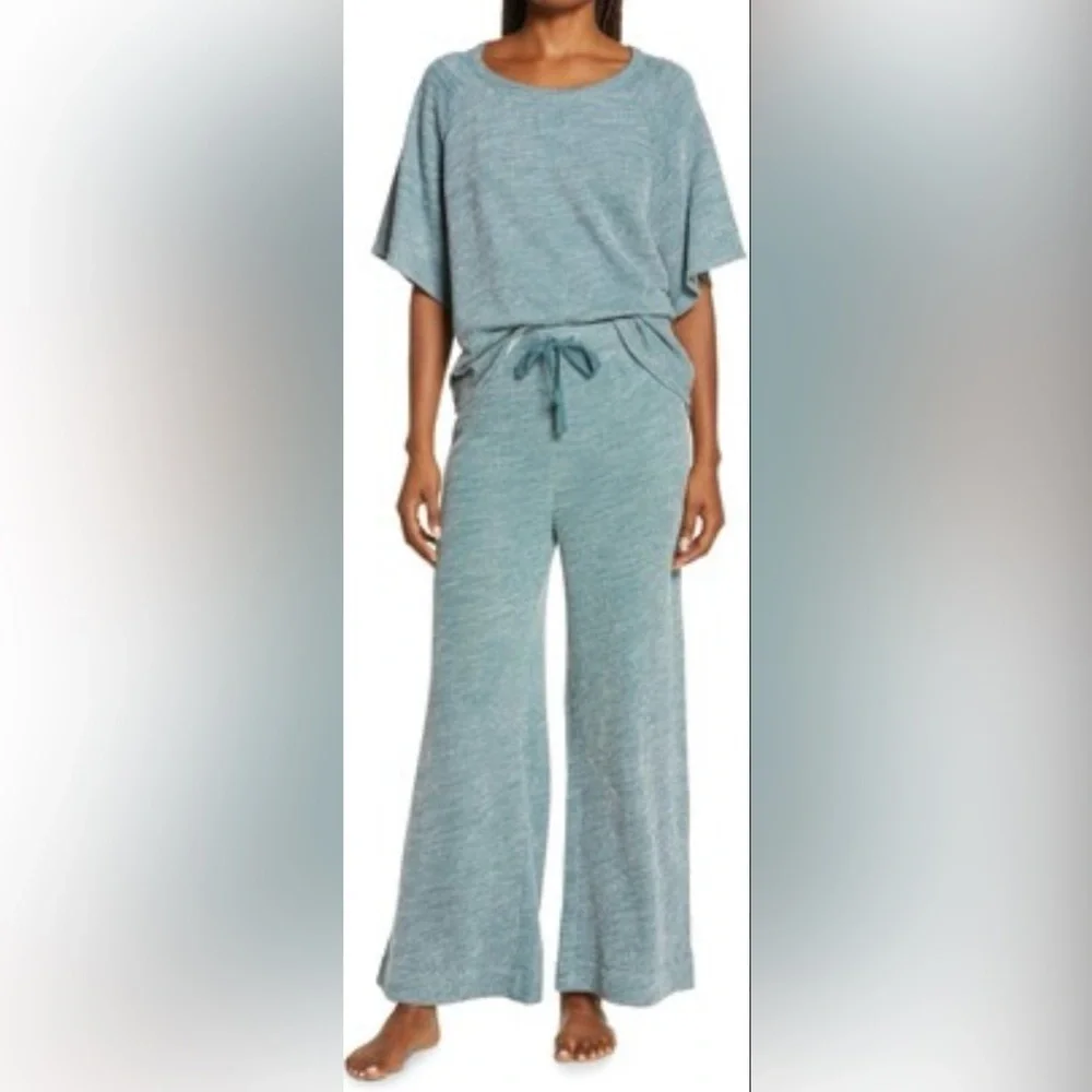 Honeydew Lounge Lover Top Wide Leg Pants Set Laurel Green Knit Size M NWT